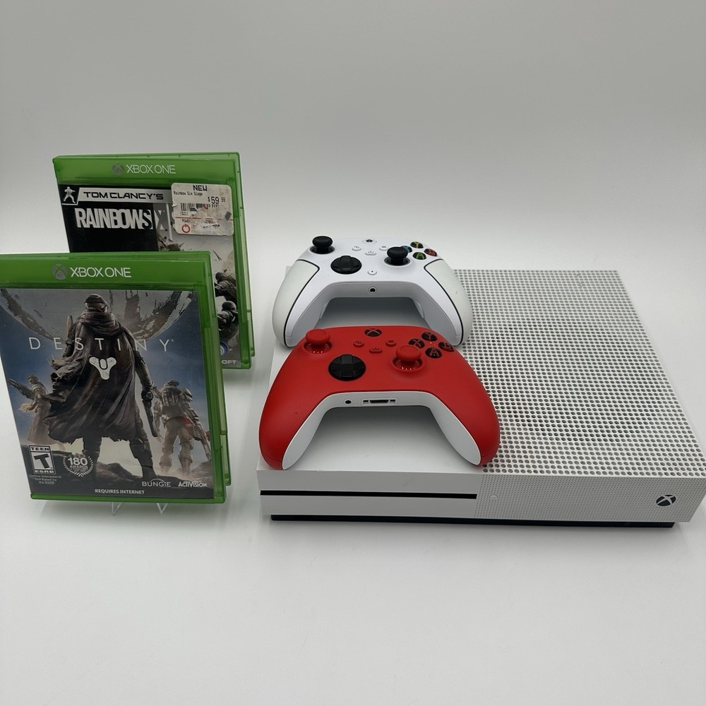 Xbox One S 1681 500GB White Console 2 Controllers 2 Games Parts Repair HDMI